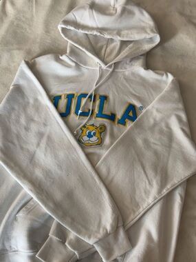Champion White UCLA Hoodie with Blue and Gold Logo